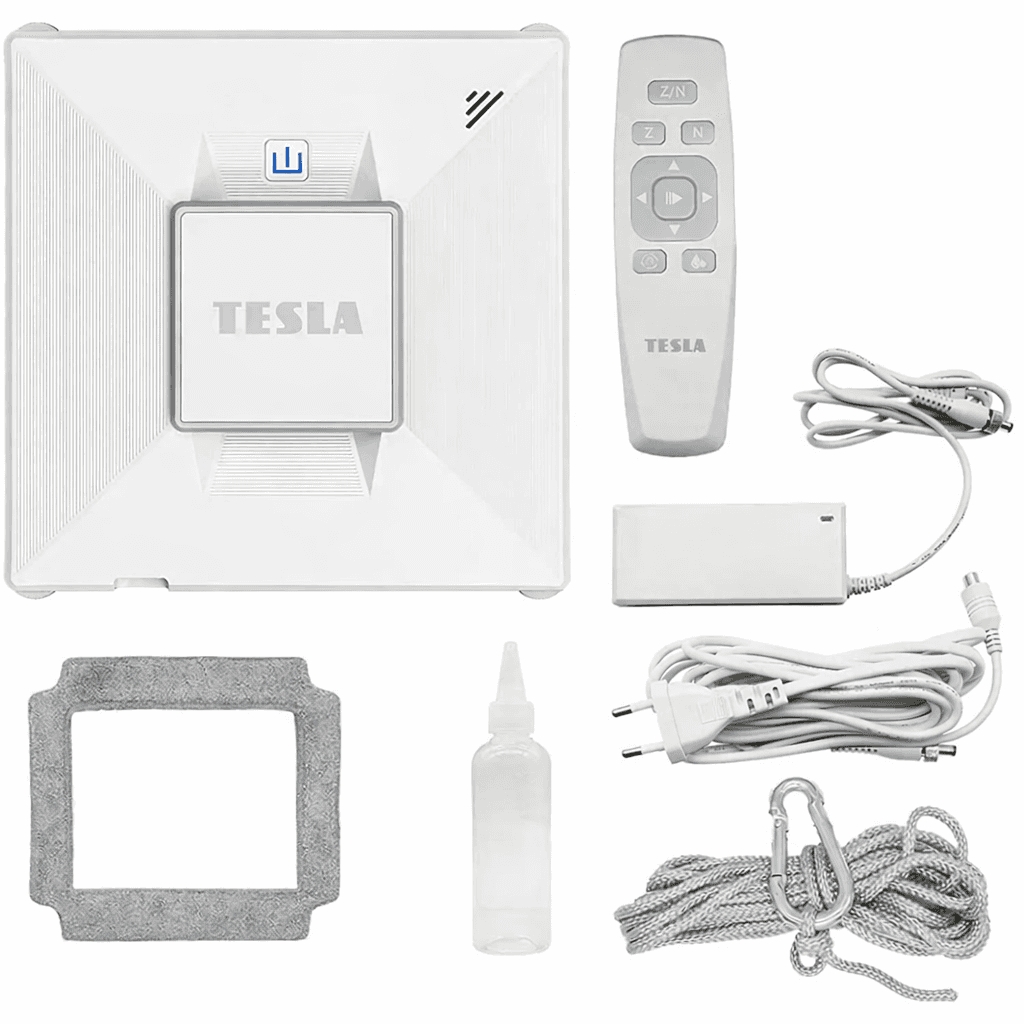 Chytrý čistič oken Tesla RoboStar (pro čištění oken aut, podlah, dlaždic a dalších typů oken), s funkcí vodního postřiku, výkon 72W/230V/650mAh, podporuje Wi-Fi a je ovládán na dálku.