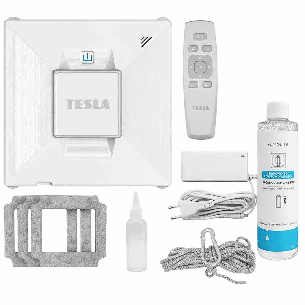 Chytrý čistič oken Tesla RoboStar (pro čištění oken aut, podlah, dlaždic a dalších typů oken), s funkcí vodního postřiku, výkon 72W/230V/650mAh, podporuje Wi-Fi a je ovládán na dálku.