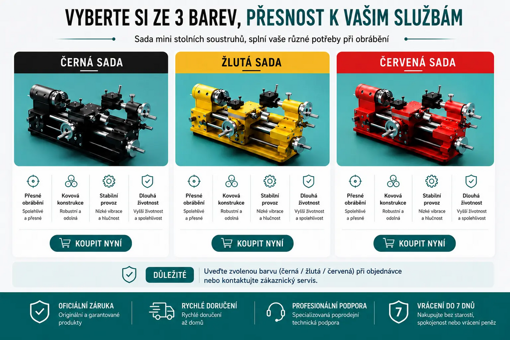 Stolní kovový soustruh, plynulá regulace otáček od 0 do 2500 ot./min, bezkartáčový motor 750 W, kovové převody